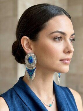 Vintage Navajo Sterling Earrings Azurite and Malachite Pierced